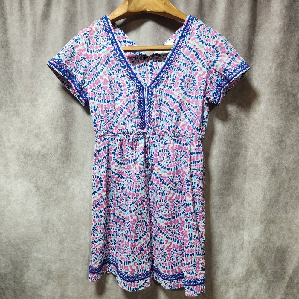 Vineyard Vines Womens Pink Blue Abstract Print Cotton Tunic Dress Small Ric-Rac